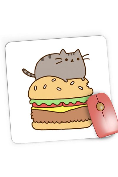 OEM Mousepad Gaming Pusheen Cat Hamburger Cat Meowing Meow, 21x19 cm