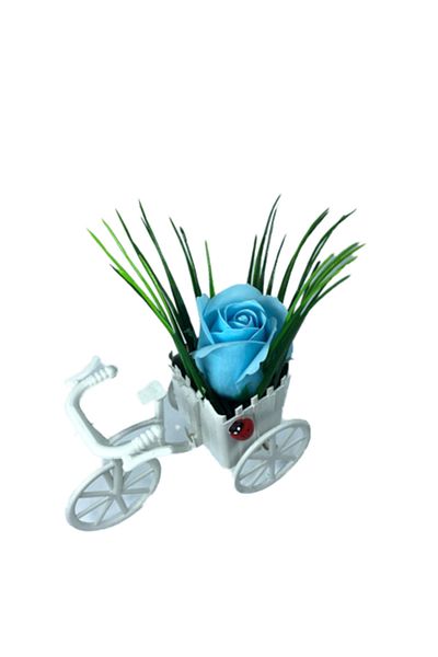 dalimag Aranjament floral, bicicletă albă, trandafir albastru deschis -