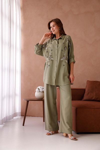 BURRASCA Oversize Linen Set with Embroidered Stones
