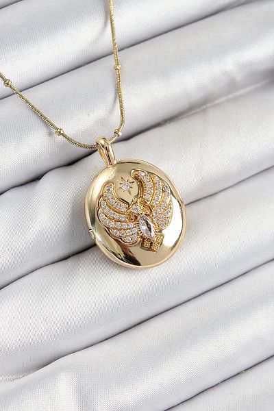 Clariss 316L Steel Chain Openable Phoenix Model Zircon Stone Gold Color Women's Necklace