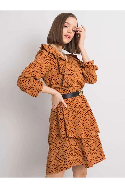 UniqueStore.ro Riana Brown Dress, Short With Print And Ruffles
