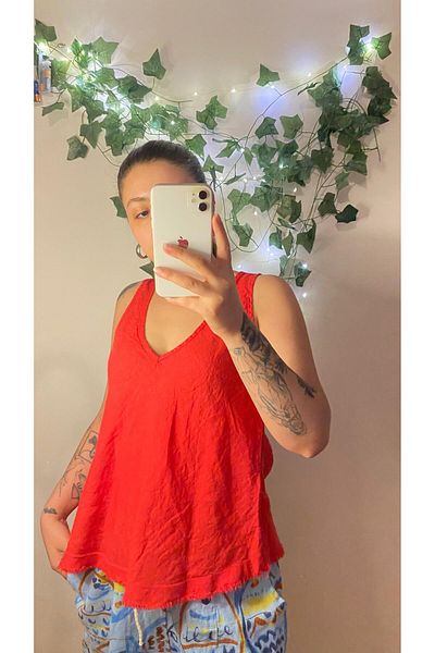 aSSa Italian Front and Back V-Neck Linen Bluz