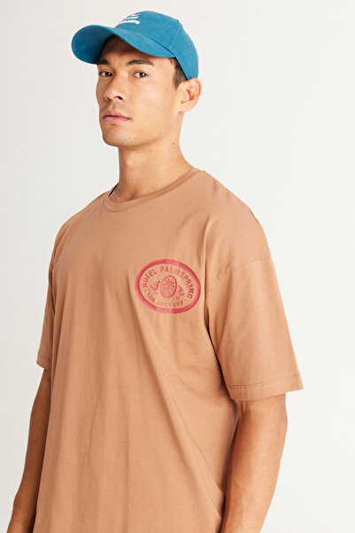 AC&Co / Altınyıldız Classics Ανδρικό μπλουζάκι Mink Oversize Loose Cut Crew Neck 100% βαμβάκι με στάμπα