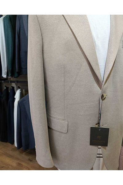 Ted Davıd Beige Diagonal Patterned Textured Jacket