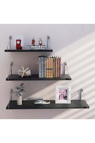 COOYA Floating Wall Shelves Set,3 Pack Black Wooden Shelves,30+40+50cm,Multi Room Use