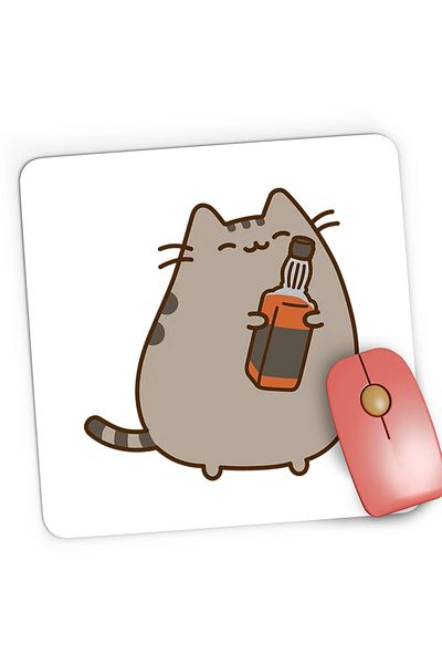 OEM Mousepad Gaming Pusheen Cat Whiskey Pisica Dragobete Plush, 21x19 cm