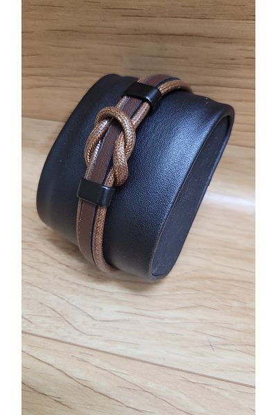 Satürn Silver Kuyumculuk Men's Leather Bracelet Magnetic Buckle Braided Bracelet