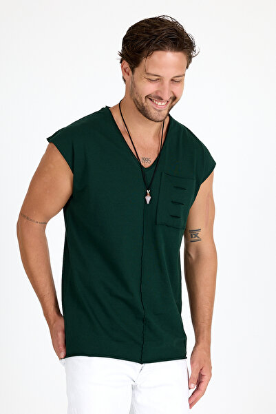 BABBOSS Tricou oversize cu decolteu în V cu buzunare fără umăr