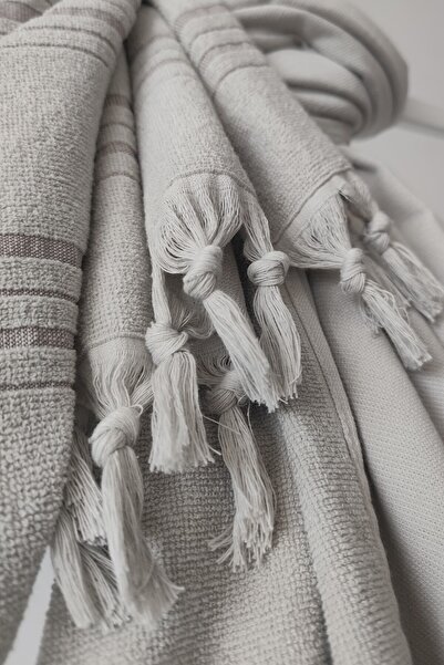 Sevim Ριγέ Πετσέτα Πεστέμαλ 90x170cm - Μαλακή Πετσέτα Παραλίας - 100% Βαμβάκι Ανοιχτό Γκρι