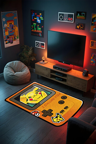 Alpacarpet Özel Kesimli Desenli Anime & Gamer Halısı Kaymaz Taban Makinede Yı...