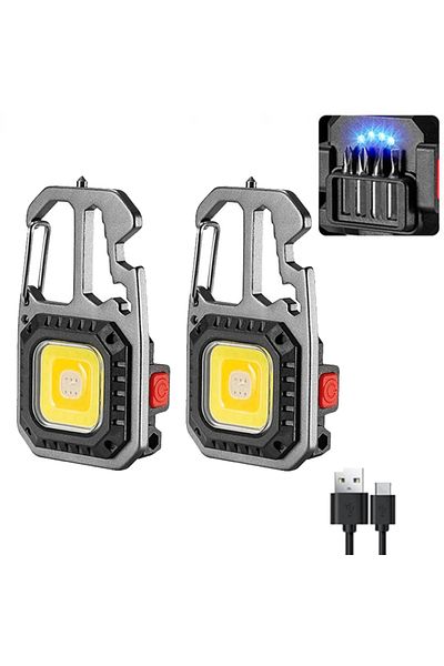 Choice Grey 2PCS Mini LED Keychain Portable Work Light Pocket Flashlight USB Rechargeable Outdoor Camping L