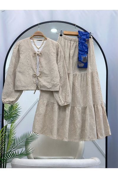 YEDİLALE Lace Front Tie Jacket Skirt Double Set [Excluding Underwear Shawl, Lined]