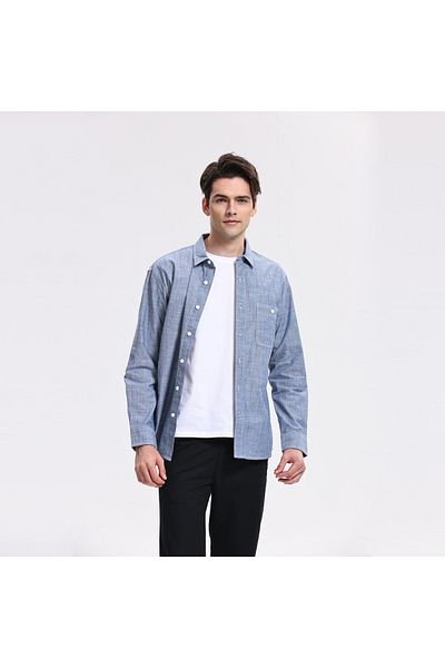 Giordano Men's Cotton Chambray Full Opening Shirt