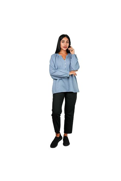 Giordano Women's V neck Half Placket Shirt