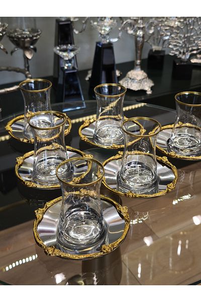 P&ORA PREMIUM KITCHEN PRODUCTS Metal Plate Rose Pattern Gold Silver Tea Set