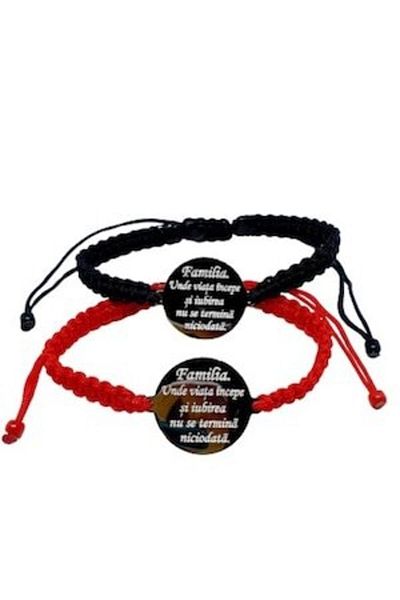 dalimag Set de 2 bratari impletite negru si rosu personalizate cu text pentru familie