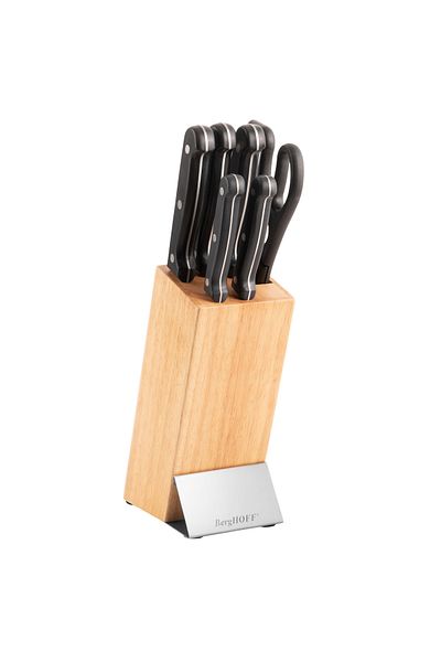 Berghoff Quadra Knife Set with Stand, 7 Pieces, Steel, Wood, Silver/Black