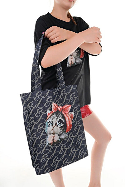 MARKATEM Σετ τσάντα με λουράκι μπλουζάκι Cute Cat Cute Cat Printed Black