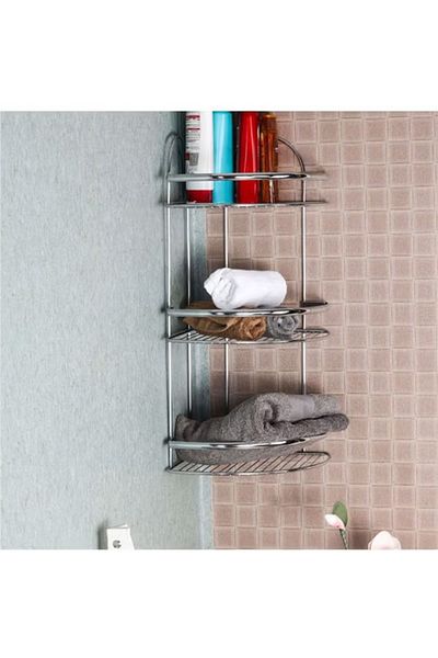 Home Center Corner Deluxe Bathroom Wall Shelf Silver 33X33cm