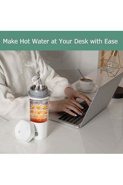 COOYA Portable Electric Kettle, Stainless Steel Liner, Instant Single Cup Water Heater (350ml White)