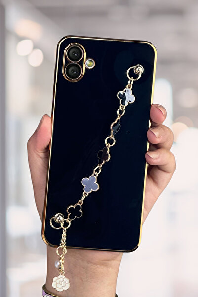 Fibaks Galaxy A04 Kılıf Parlak Kenarlı Altın İşlemeli Tutamaçlı Kamera Koruma...