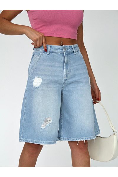 XBELLA DENİM Pantaloni scurți Bermuda de damă, lungime midi, cu detalii rupte