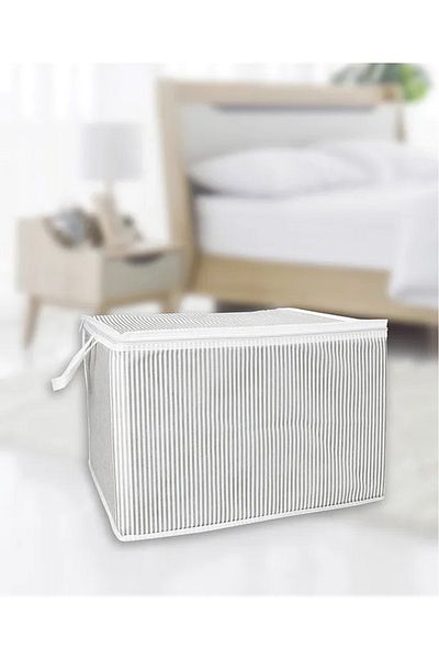 ALAS (2 Pcs) Gray Striped Zippered Mini Size Pouch Pillow-Sweater-Clothing Organizer 45*40*30 cm