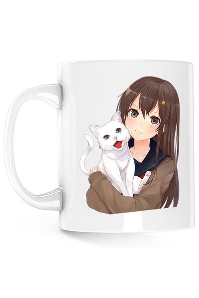 OEM Haikyuu Cat White Anime Mug Dragobete, white, 330 ml