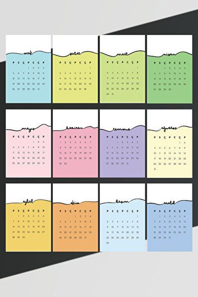 Anime Marketi Sade Renkli 2026 Yılı Ahşap Standlı Masa Takvimi - İngilizce ve Türkçe