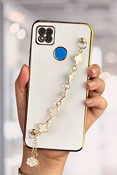 Fibaks Xiaomi Redmi 9C Uyumlu Kılıf Parlak Kenarlı Altın İşlemeli Tutamaçlı K...