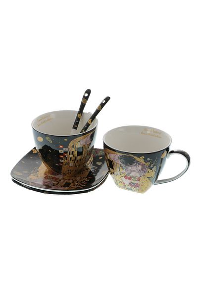 GiftExpress Set of 2 porcelain cups Klimt Kiss Black 250ml