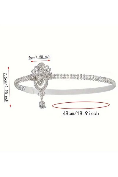 sarıyer silver Vintage Design Zircon Stone Embroidered Dangle Model Hair Band