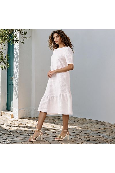 2Xtremz Textured A-Line Midi Dress with Puff Sleeves