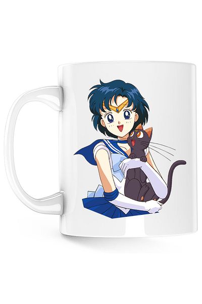 OEM Sailor Moon Mercury Luna Happy Vibe Mug, white, 330 ml
