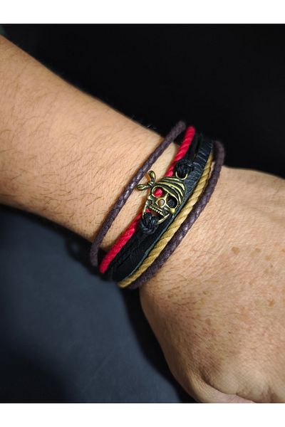 enyatakı Skull Model Original Leather Rope Bracelet