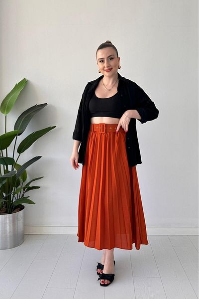 MaziButik Belted Pleated Skirt Tile