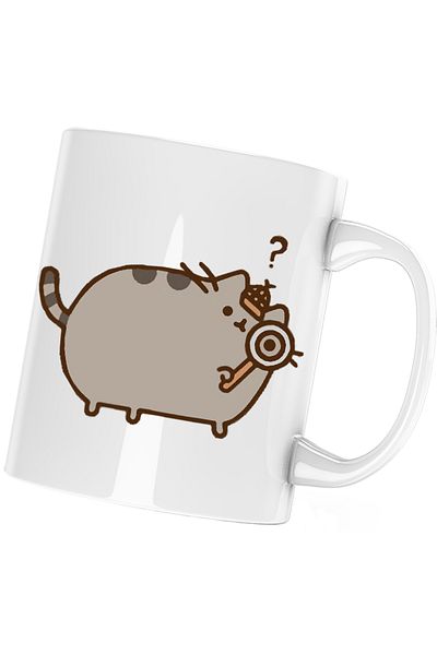 OEM Pusheen Cat Detective Plush Valentine's Day Mug, white, 330 ml