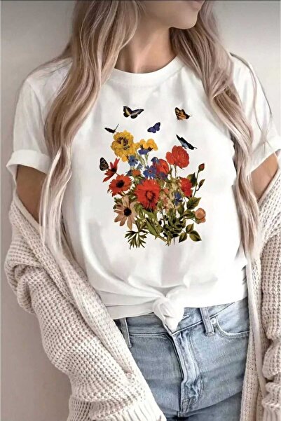 donamod Unisex Cotton Flowers Printed Design Tshirt
