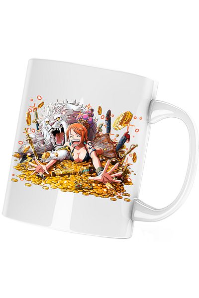 OEM One Piece Nami Treasure Lion Cat Mug, white, 330 ml