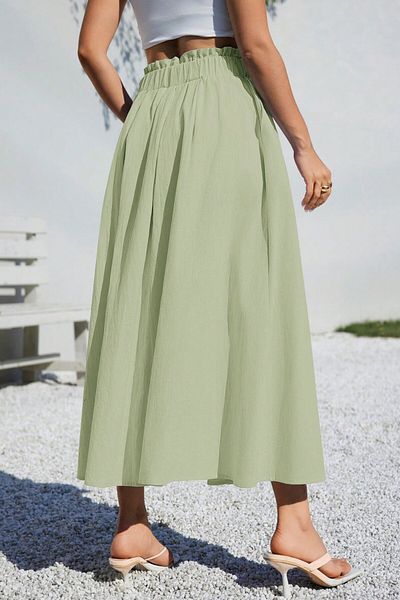 MODAGEN Women's Green Elastic Waist Layered Maxi Length Aerobin Skirt