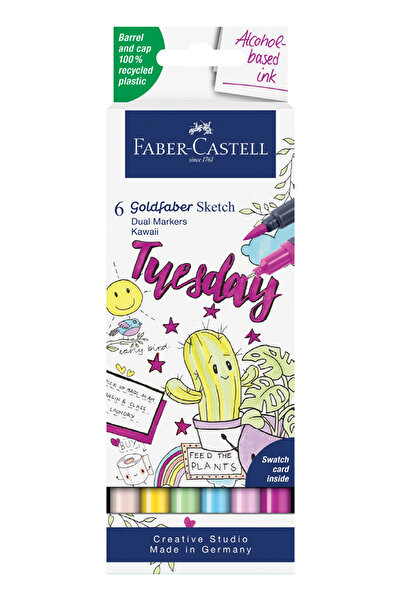 Faber Castell Gofa Sketch Markör Kawaii 6'lı Set, Çift Fineliner Uçlu, Kalıcı...