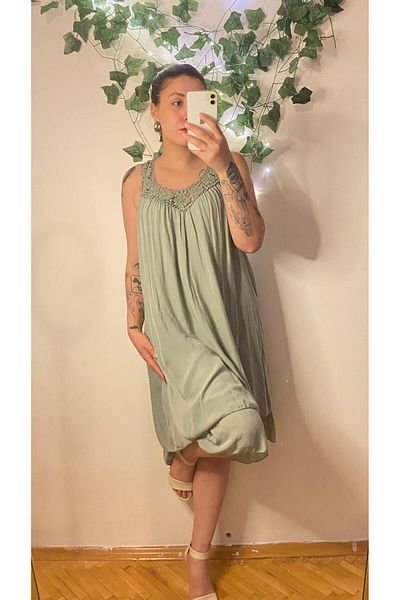 aSSa Italian Lace Strap Back Detail Cotton Fabric Sleeveless Dress