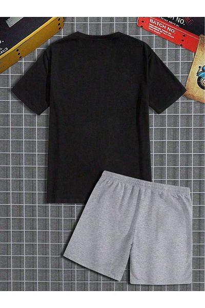 LUNAVISTA Letter Printed Short Sleeve Round Neck T-Shirt and Shorts Set