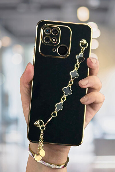 Fibaks Xiaomi Redmi 10C Compatible Case Glossy Edge Gold Embroidered Handle C...