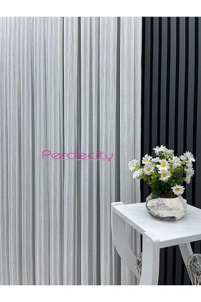 PERDECITY Glitter Striped Macaroni14 Tulle Curtain 1X3 Tight Pile Ironing Is Not Asked for Heavy Gramage Suitable for Any Room