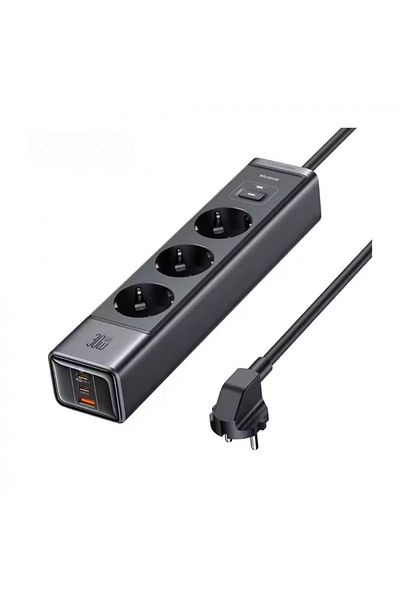OEM Smart Secure Power Strip, 3 Sockets, 2 USB-C Ports, 1 USB Port, Fast Charging, 1.5 Meters, Black