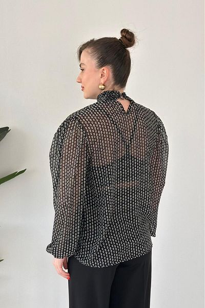 MaziButik Patterned Chiffon Blouse Black