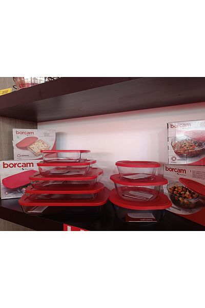 Paşabahçe Red Covered Borcam Dowery Set 16 Pieces (8 Borcam + 8 Covers)