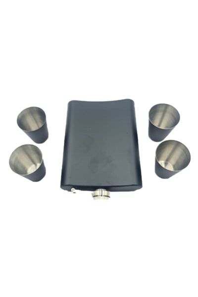 dalimag Set Cadou Plosca cu 4 Pahare, Metal, 14 cm,