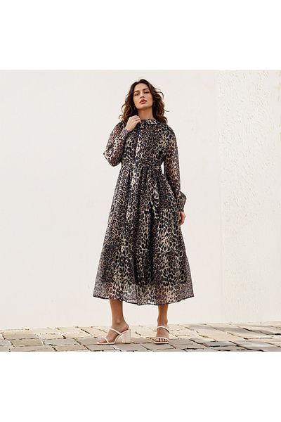 2Xtremz Animal Print Midi Shirt Dress